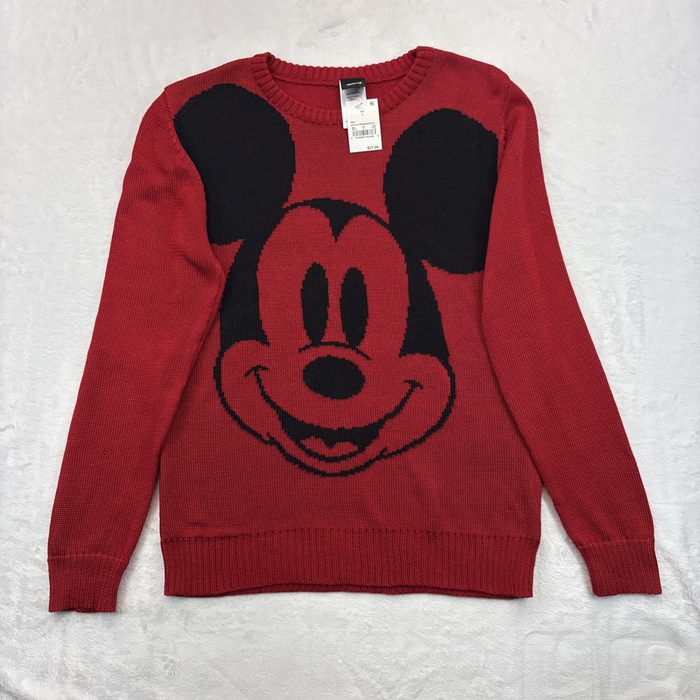 Disney Mickey Mouse Big Face Knit Sweater L NWT Y2K-Style Character Pullover